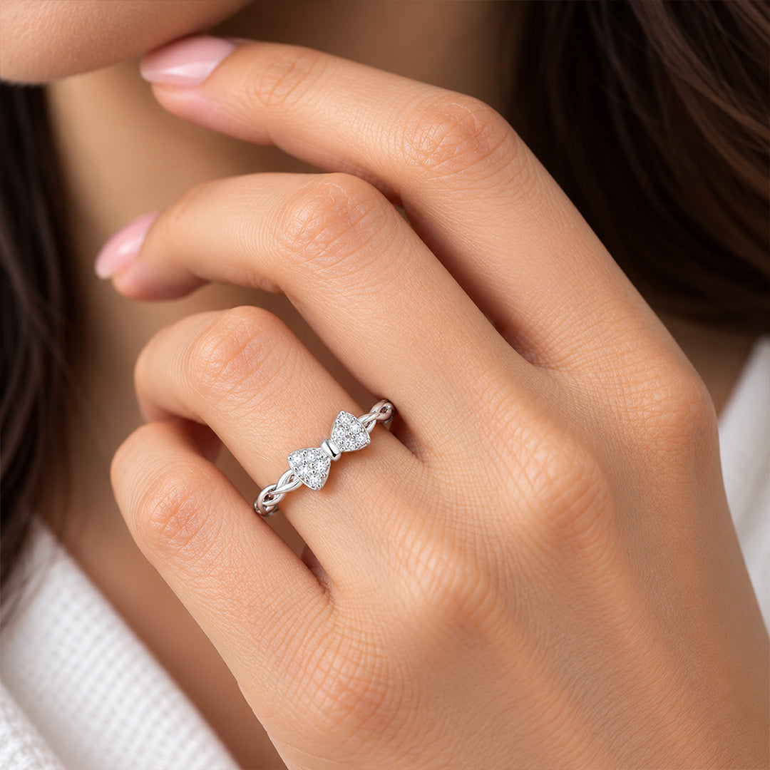 Dainty Pave Bow Twist Sterling Silver Ring