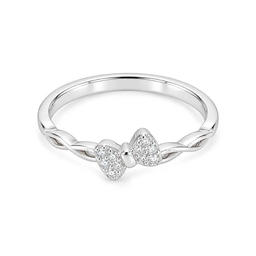 Dainty Pave Bow Twist Sterling Silver Ring