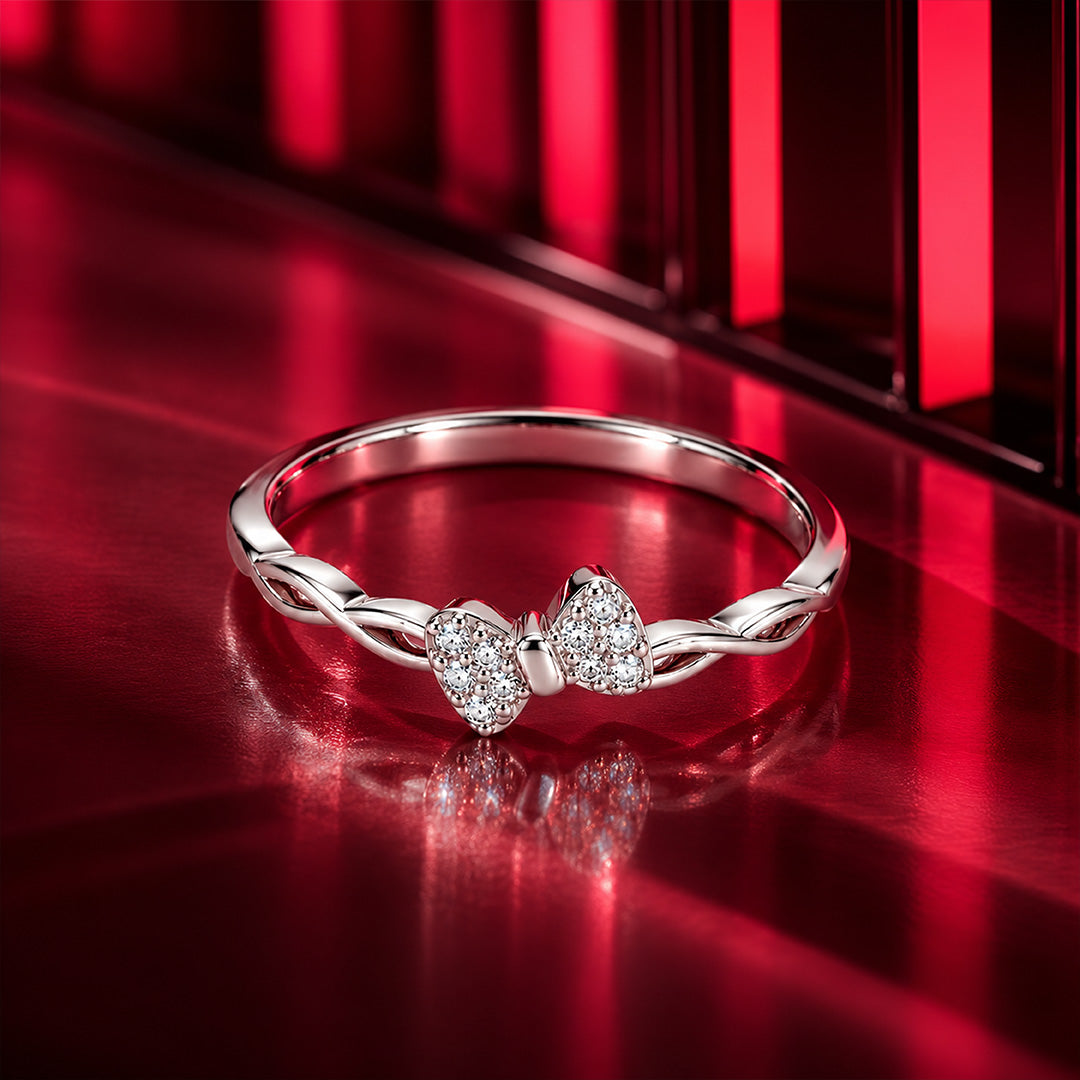 Dainty Pave Bow Twist Sterling Silver Ring
