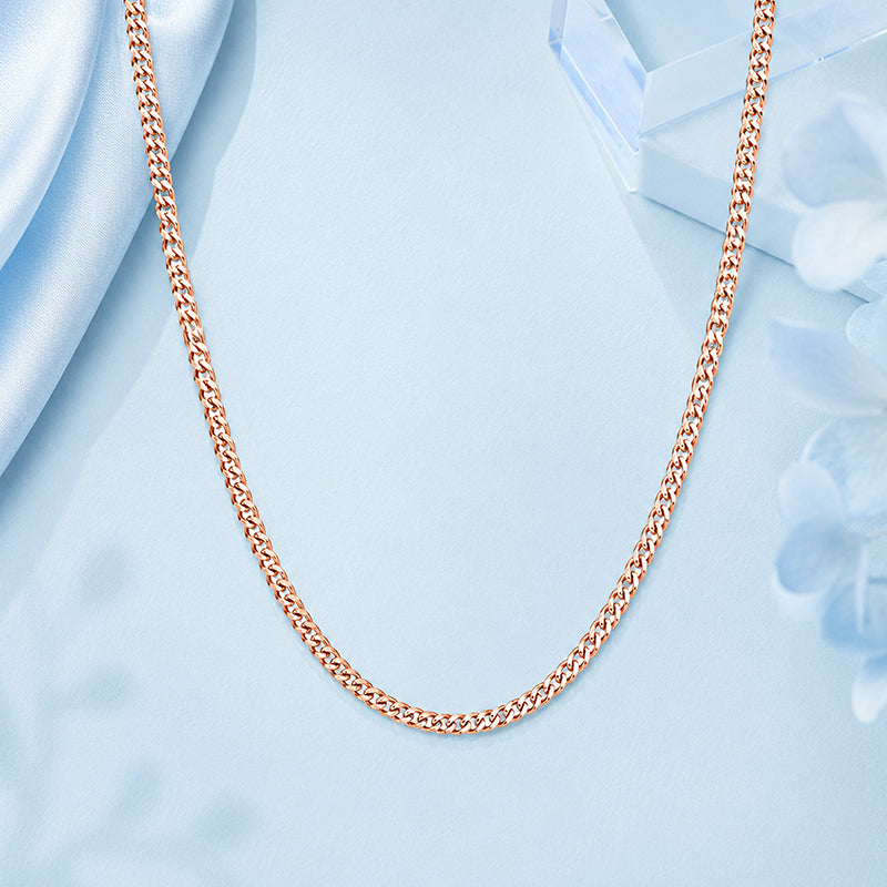 Dainty Rose Gold Interlocking Flat-Link Design 925 Sterling Silver Chain for Women