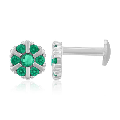 Daisy Green Accent Flower 925 Sterling Silver Stud for Women
