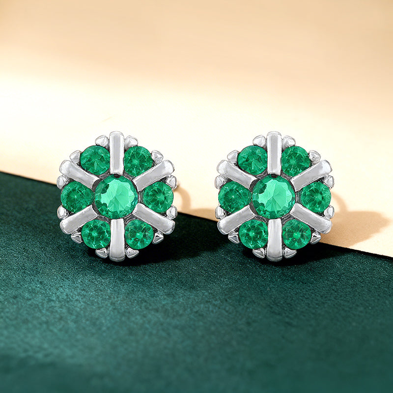 Daisy Green Accent Flower 925 Sterling Silver Stud for Women