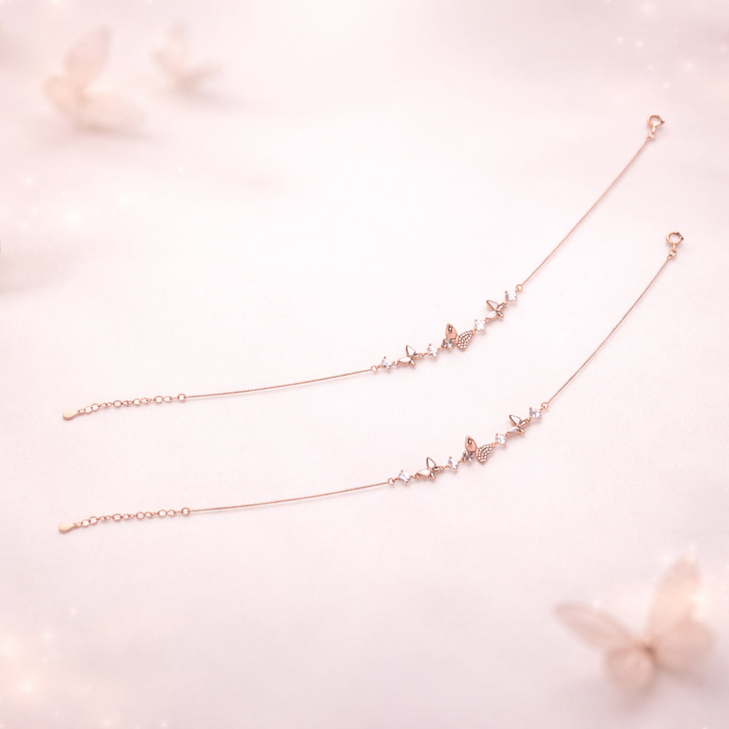 Dancing Butterfly Charm 925 Sterling Silver Rose Gold Anklet for Women