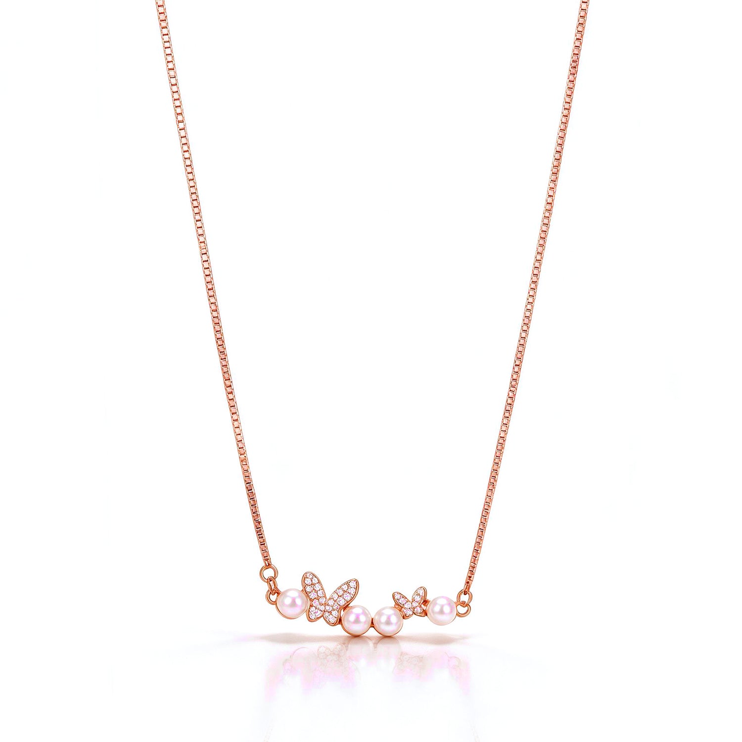 Dancing Butterfly Pearl Rose Gold Silver Chain Pendant