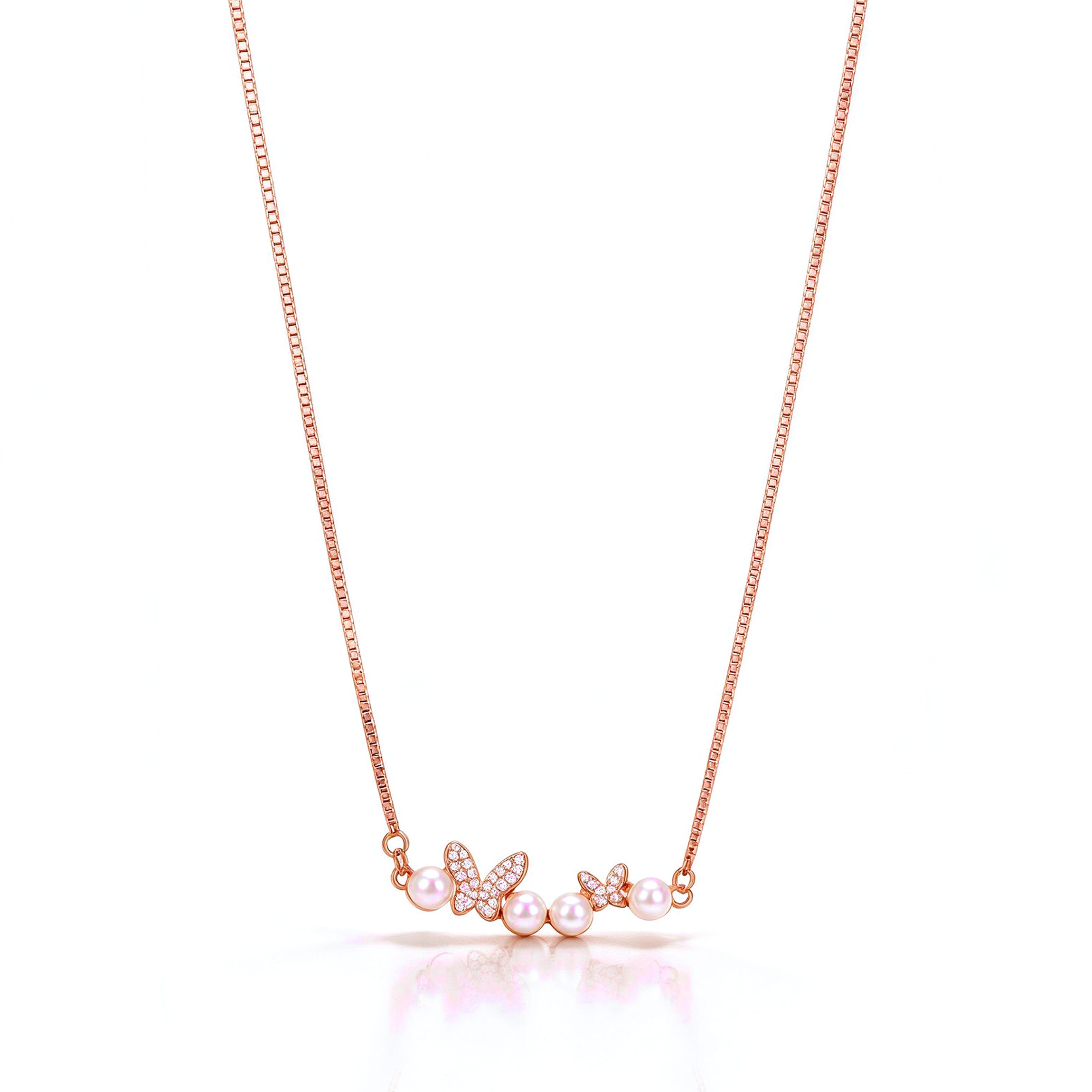 Dancing Butterfly Pearl Rose Gold Silver Chain Pendant