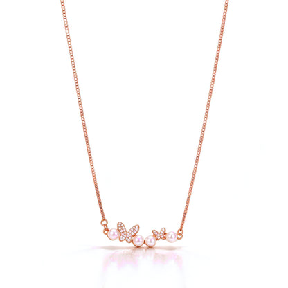 Dancing Butterfly Pearl Rose Gold Silver Chain Pendant