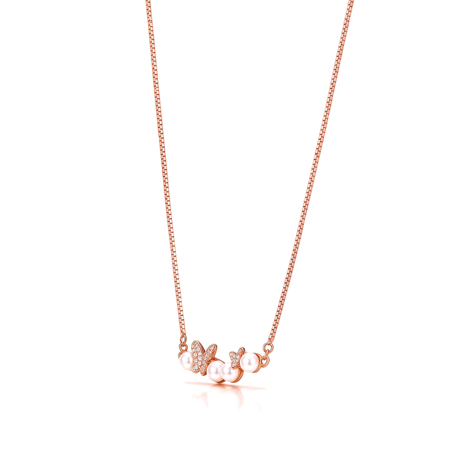 Dancing Butterfly Pearl Rose Gold Silver Chain Pendant