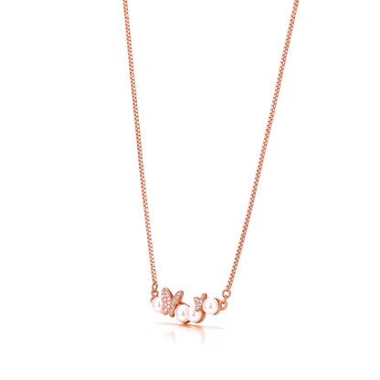 Dancing Butterfly Pearl Rose Gold Silver Chain Pendant