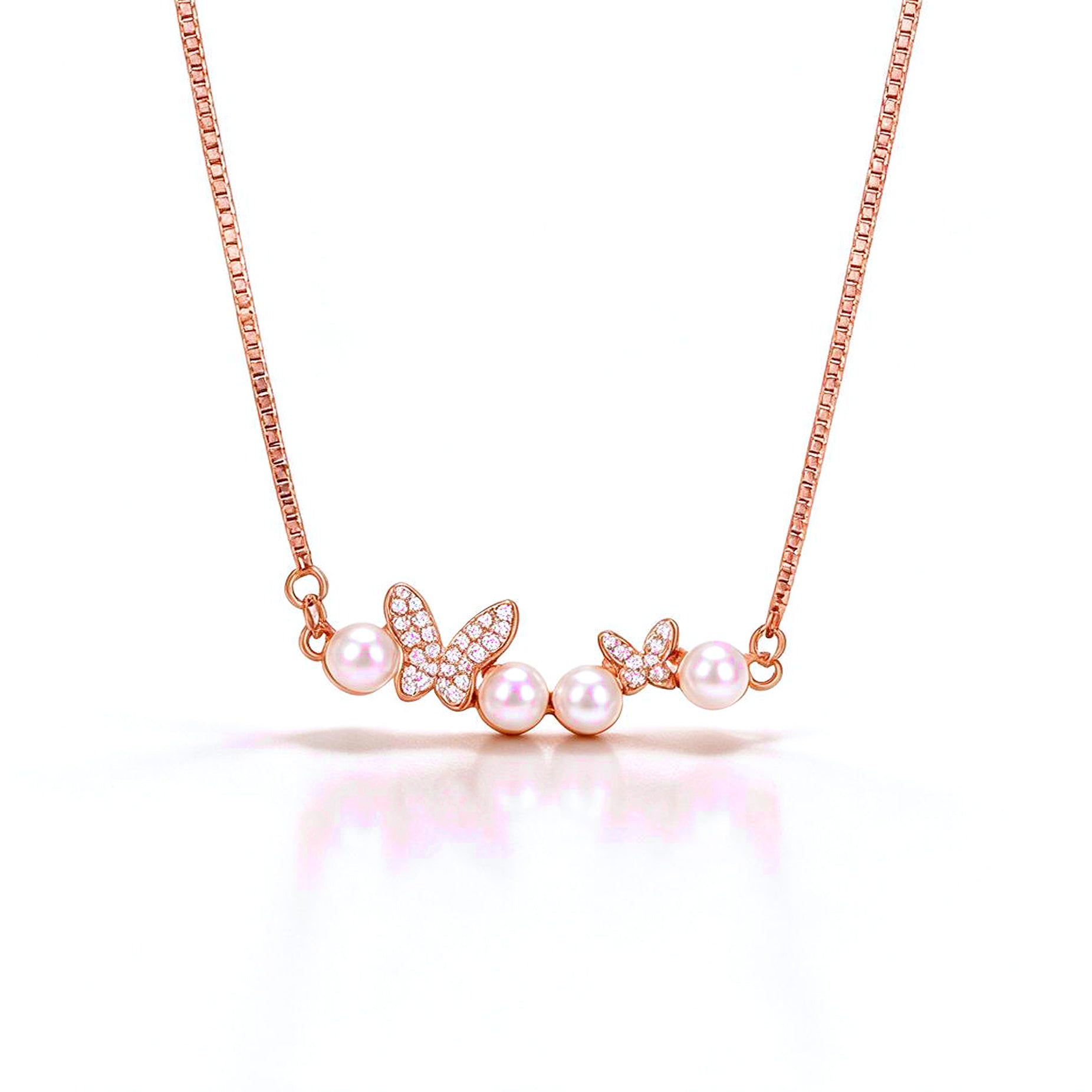 Dancing Butterfly Pearl Rose Gold Silver Chain Pendant