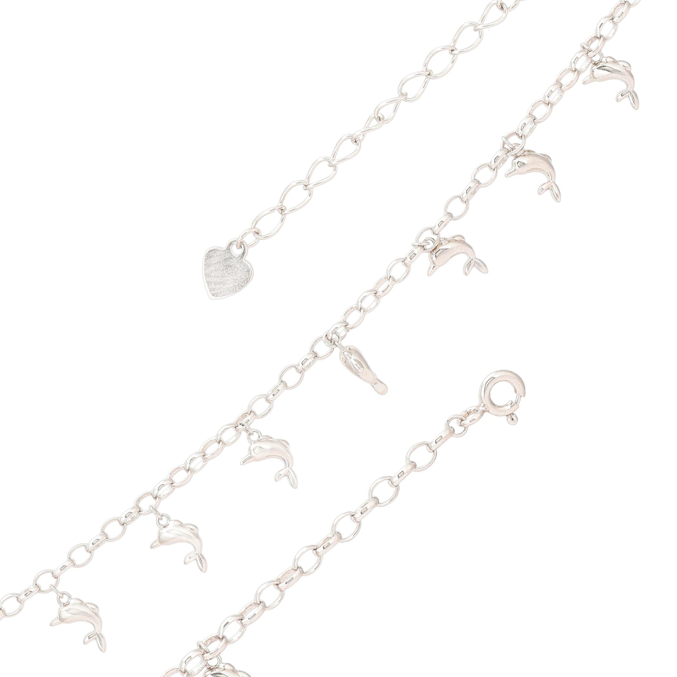 Dancing Dolphin Charm Rhodium Plated 925 Bracelet 
