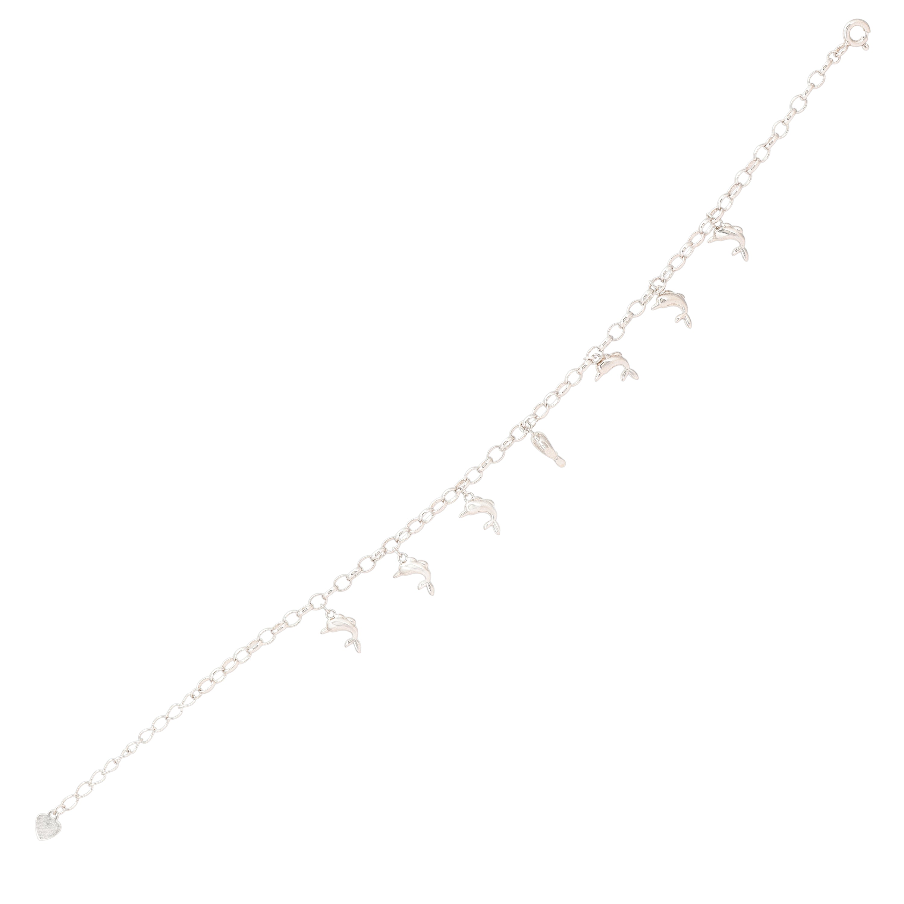 Dancing Dolphin Charm Rhodium Plated Bracelet 
