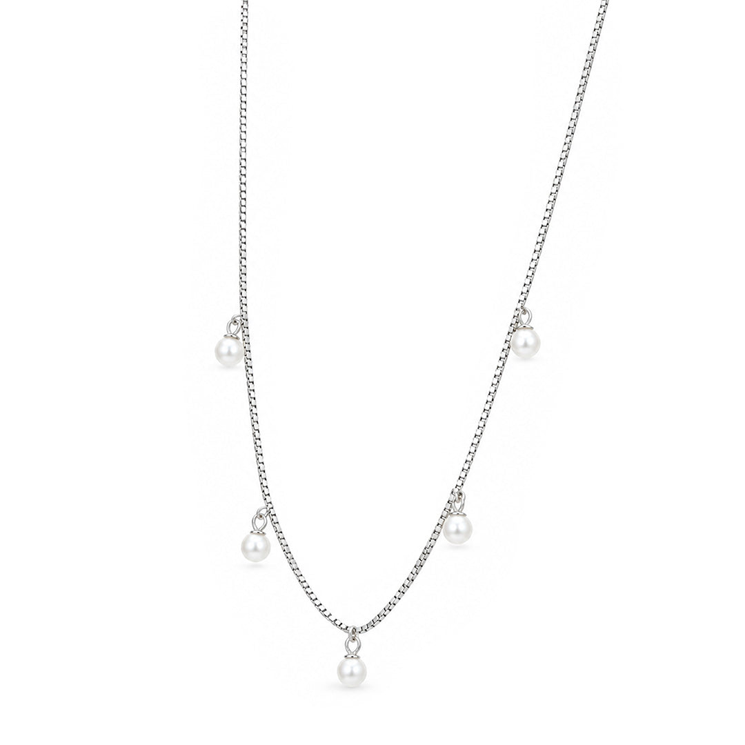 Dangling Pearl Charm Box Sterling Silver Chain