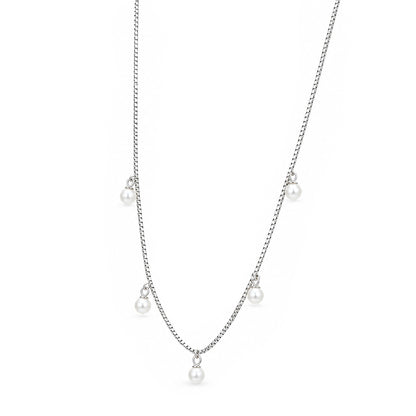 Dangling Pearl Charm Box Sterling Silver Chain