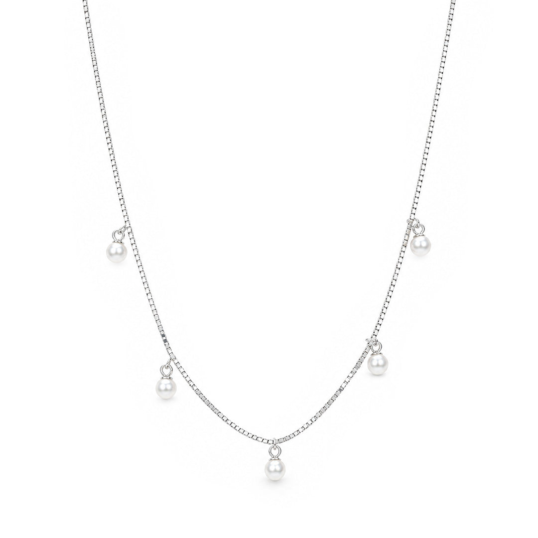 Dangling Pearl Charm Box Sterling Silver Chain