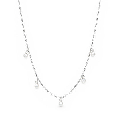 Dangling Pearl Charm Box Sterling Silver Chain