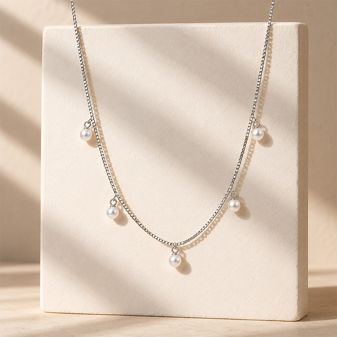 Dangling Pearl Charm Box Sterling Silver Chain