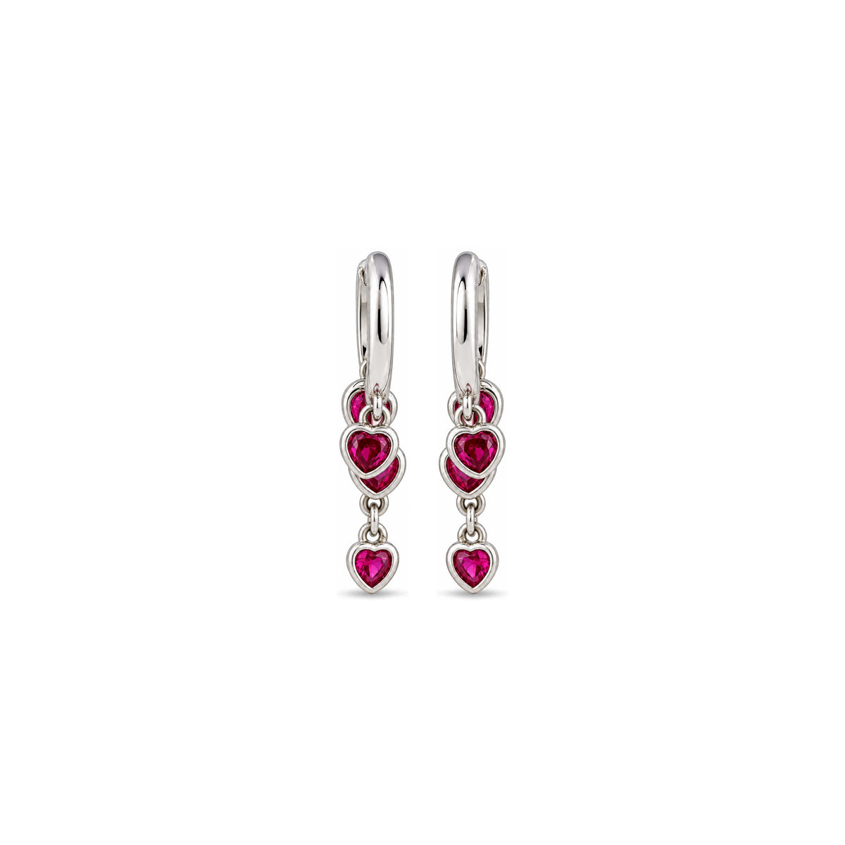 Dangling Red Heart Hoop Sterling Silver Earring