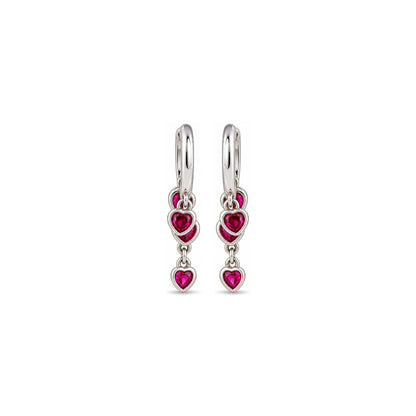 Dangling Red Heart Hoop Sterling Silver Earring