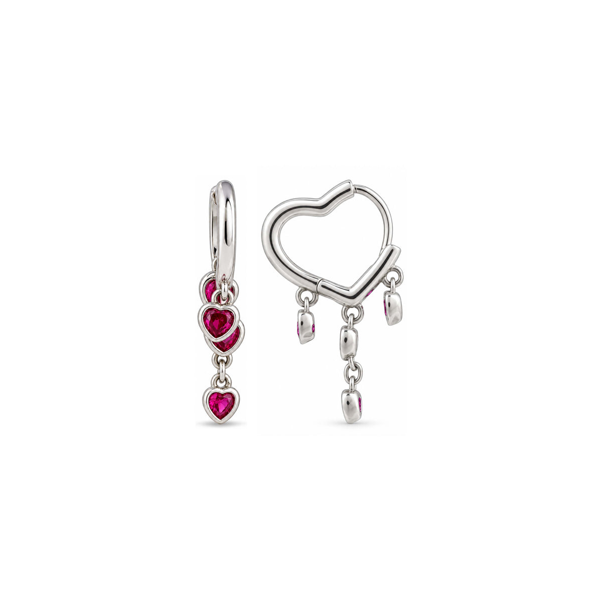 Dangling Red Heart Hoop Sterling Silver Earring