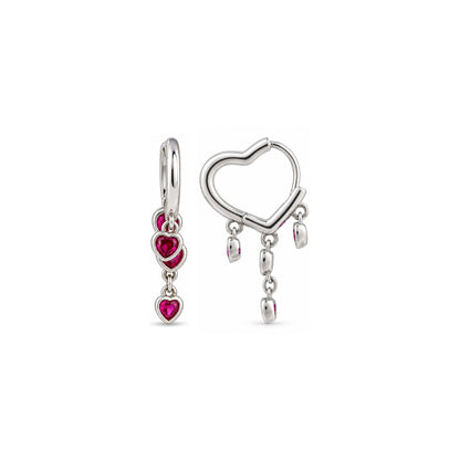 Dangling Red Heart Hoop Sterling Silver Earring