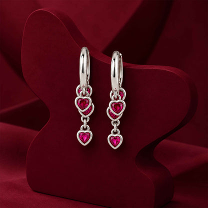 Dangling Red Heart Hoop Sterling Silver Earring