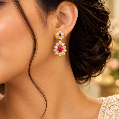 Dazzling Floral Halo Pink Crystal Sterling Silver Earring