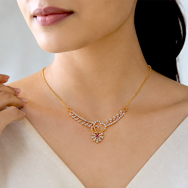 Dazzling Heart Wings 925 Sterling Silver Statement Necklace