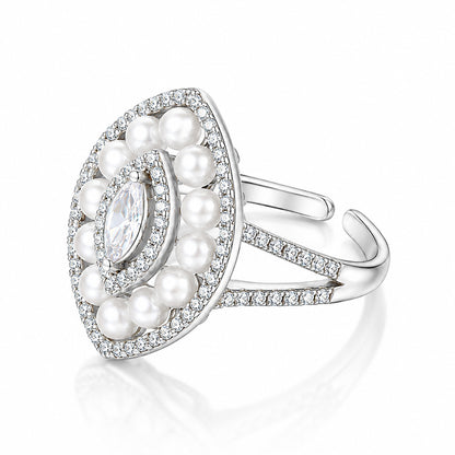 Dazzling Pearl Cluster 925 Sterling Silver Fashion Ring