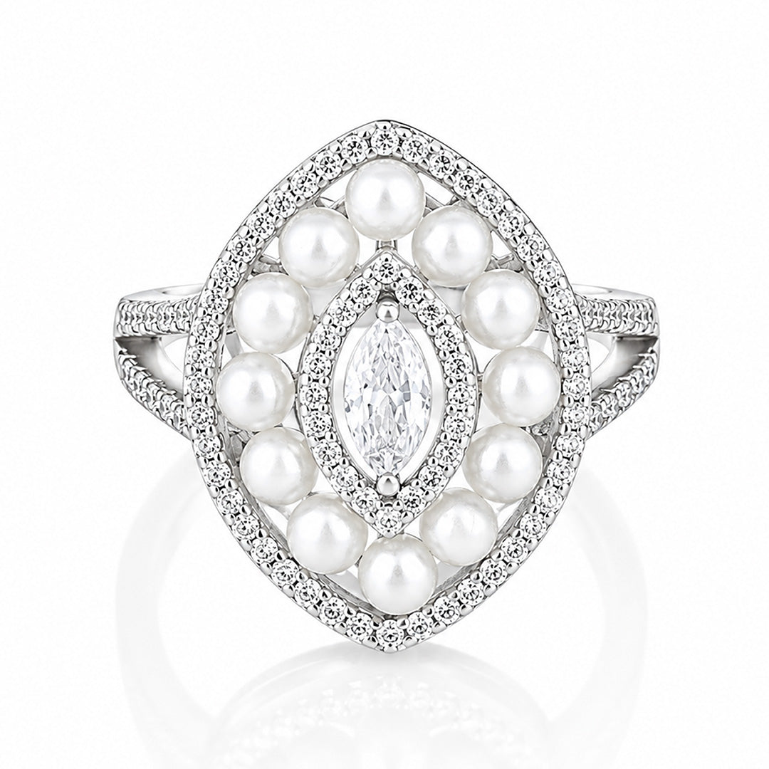 Dazzling Pearl Cluster 925 Sterling Silver Fashion Ring