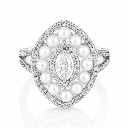 Dazzling Pearl Cluster 925 Sterling Silver Fashion Ring