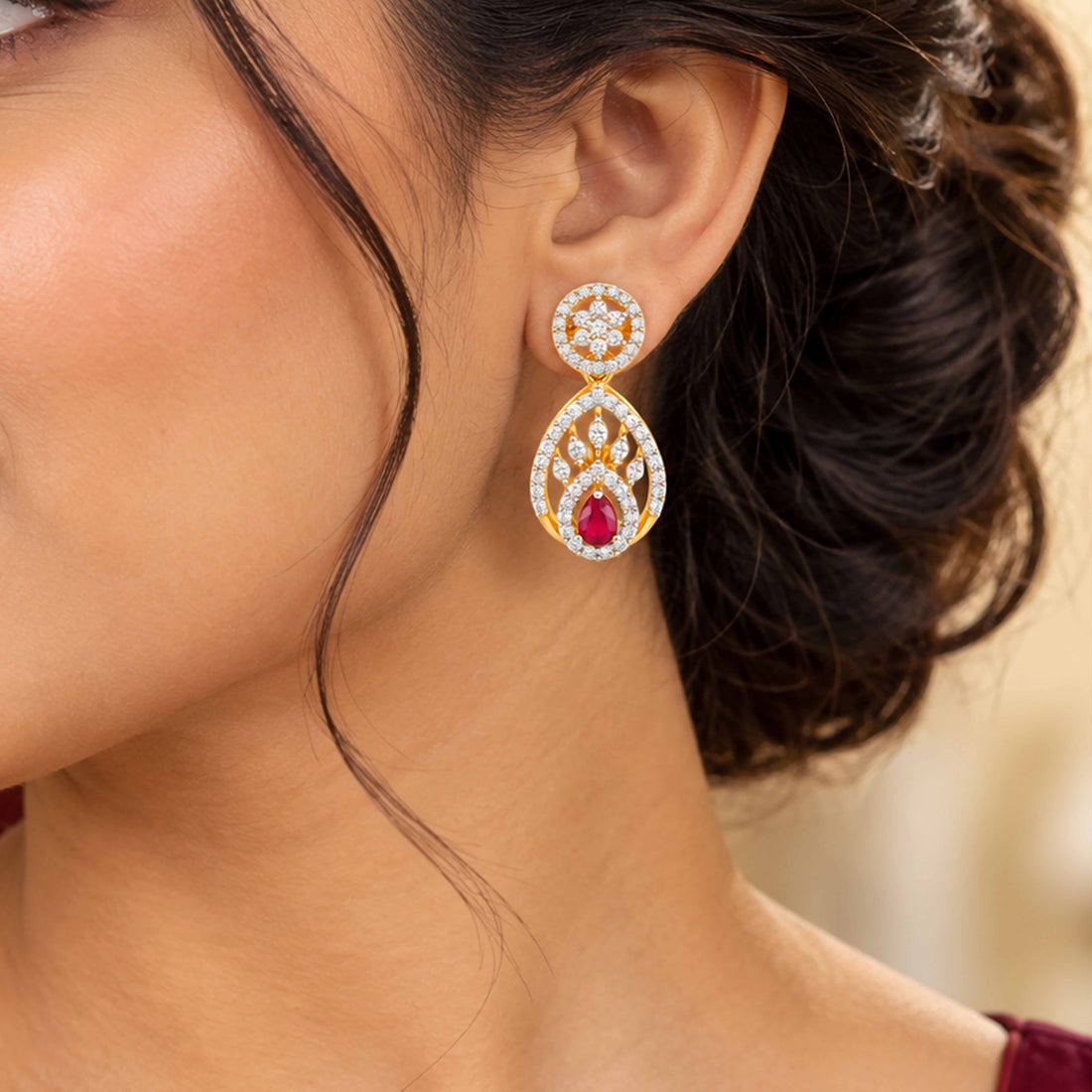 Dazzling Teardrop Red Crystal Sterling Silver Earring