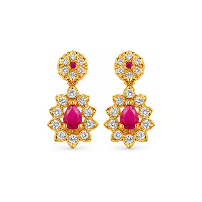 Dazzling Floral Halo Pink Crystal Sterling Silver Earring