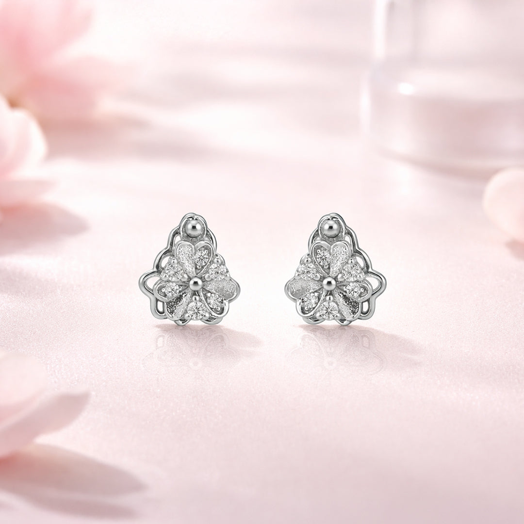 Dazzling Floral Pattern 925 Sterling Silver Stud