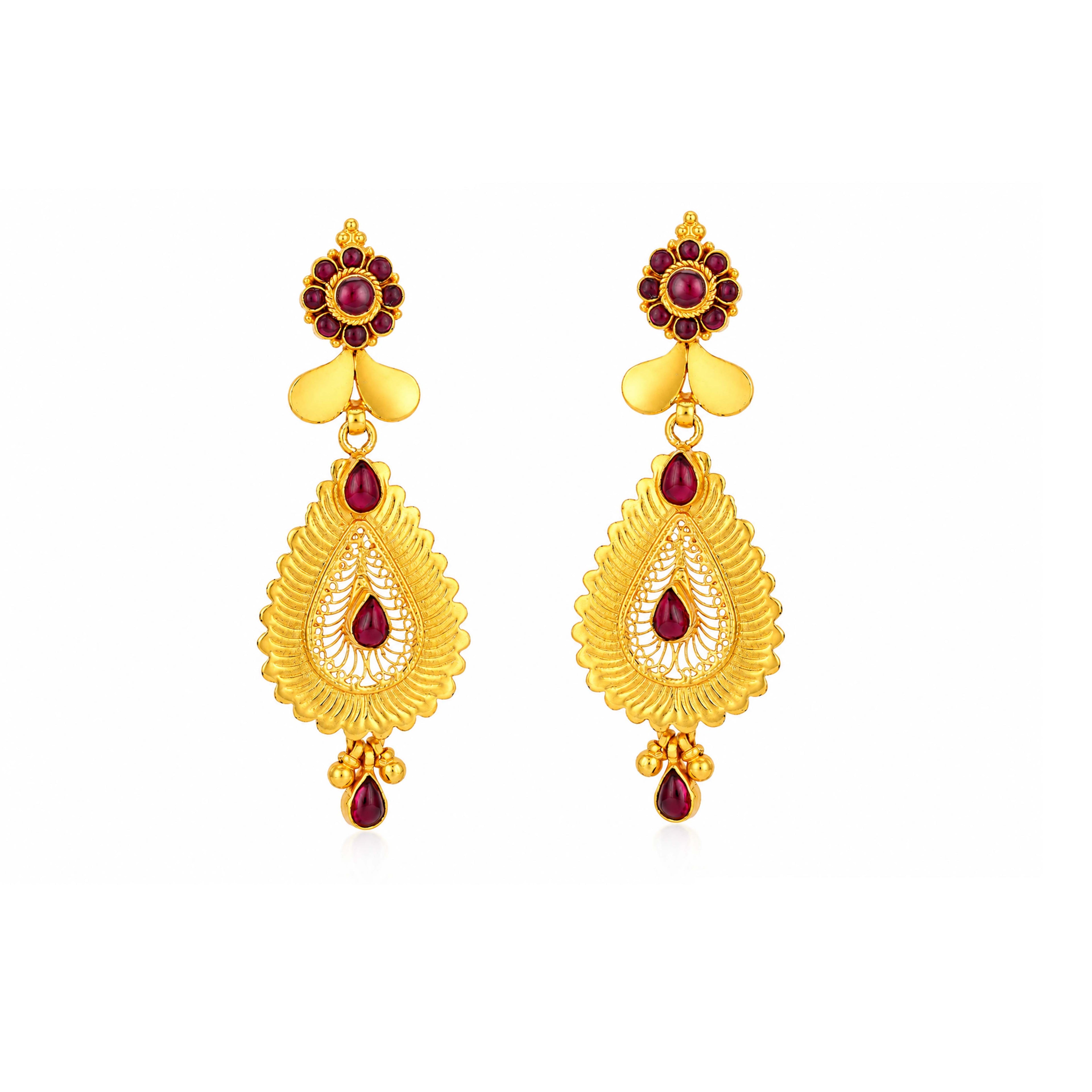 Dazzling Gold Red 925 Sterling Silver Drop Earrings