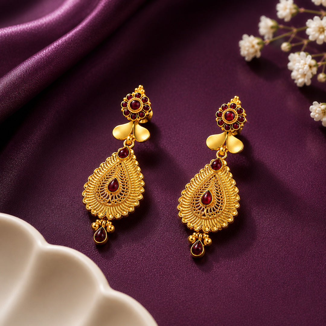 Dazzling Gold Red 925 Sterling Silver Drop Earrings