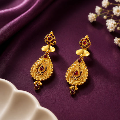 Dazzling Gold Red 925 Sterling Silver Drop Earrings