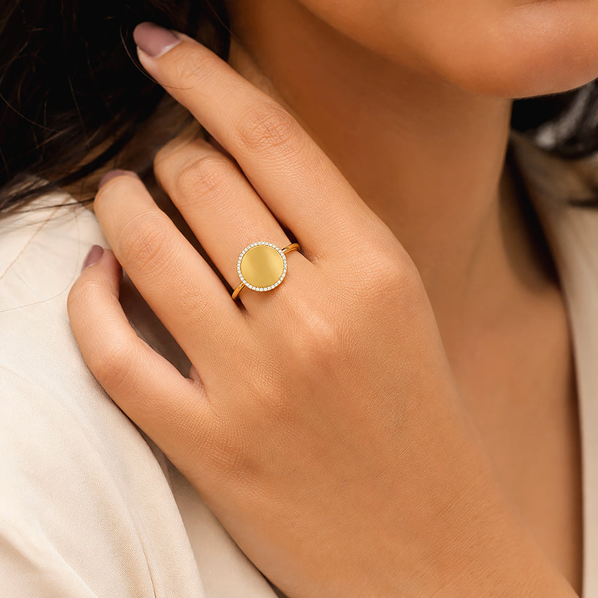 Dazzling Golden Halo 925 Sterling Silver Statement Ring