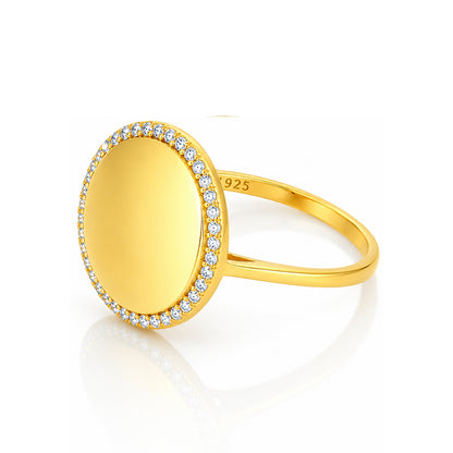 Dazzling Golden Halo 925 Sterling Silver Statement Ring