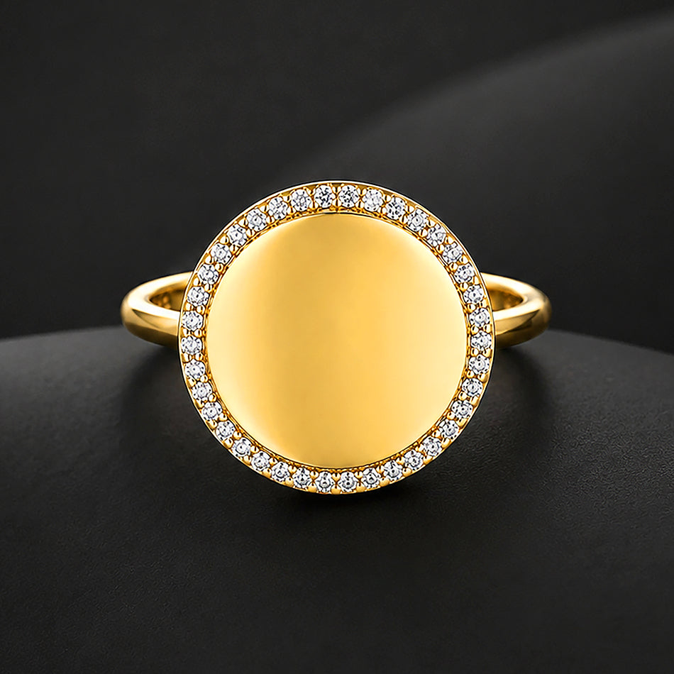 Dazzling Golden Halo 925 Sterling Silver Statement Ring