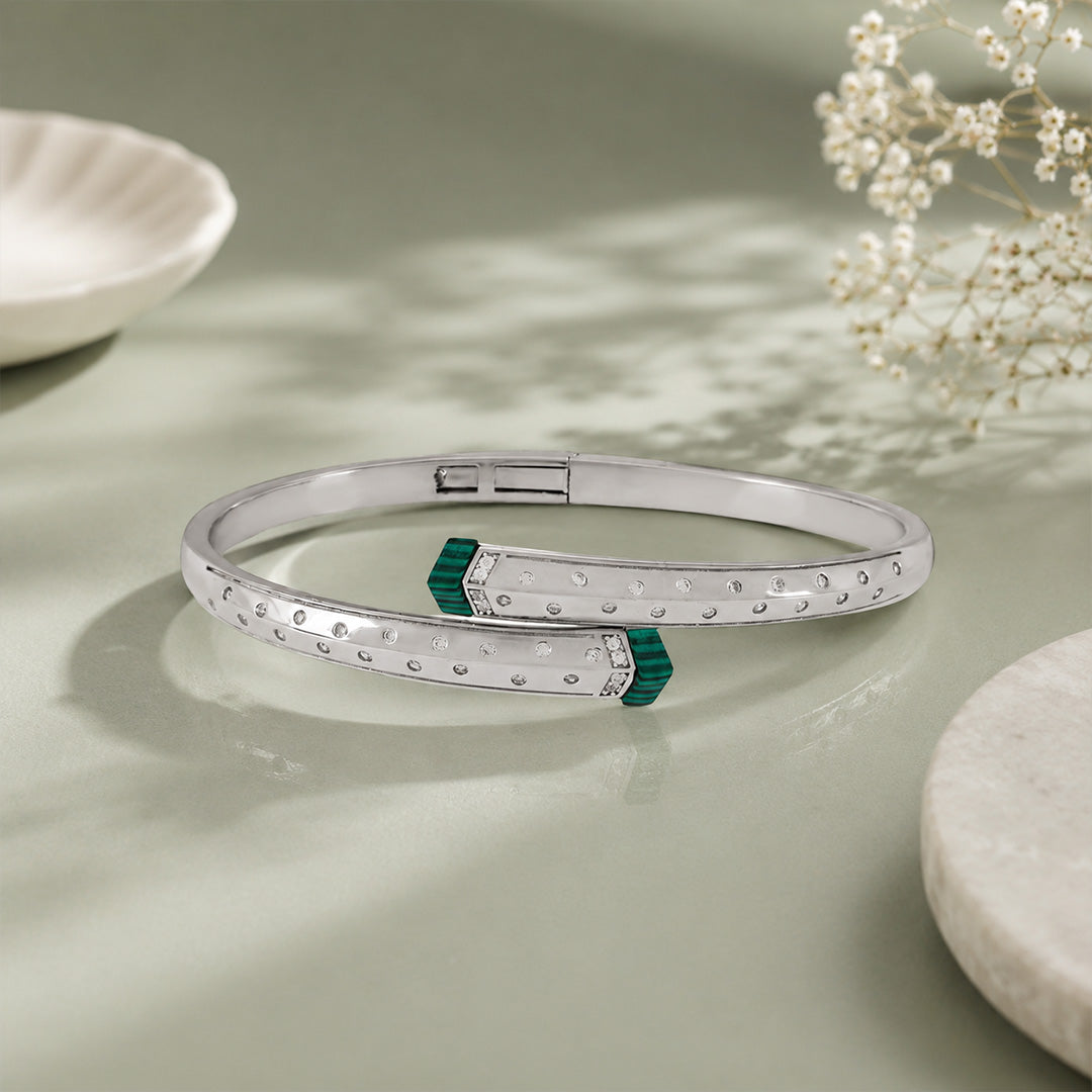 Dazzling Green Stone Accents 925 Sterling Silver Bracelet for Women