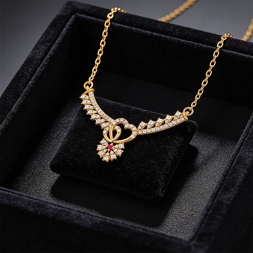 Dazzling Heart Wings 925 Sterling Silver Statement Necklace