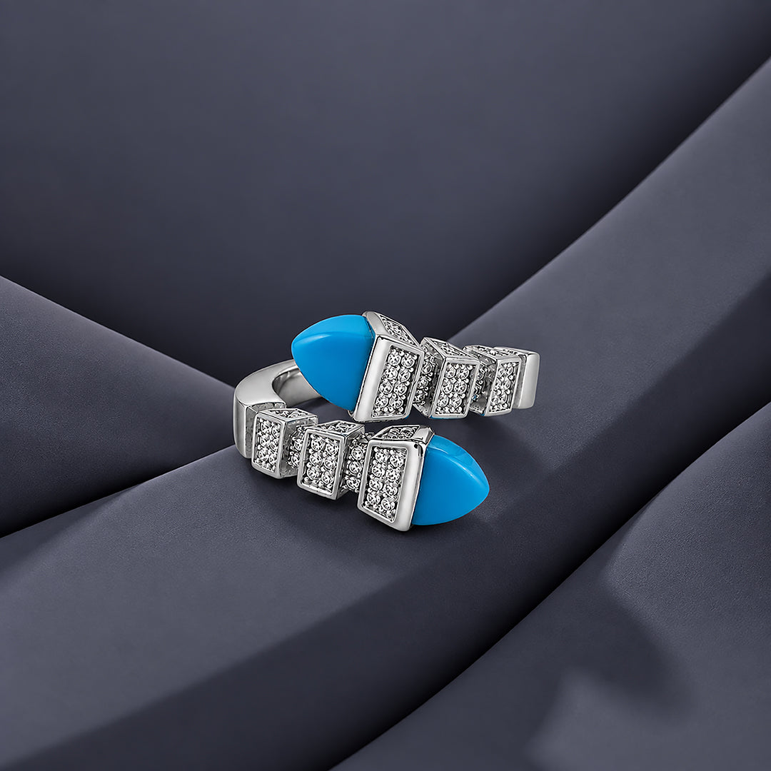Dazzling Pav Blue Accent 925 Sterling Silver Luxury Rings for Women