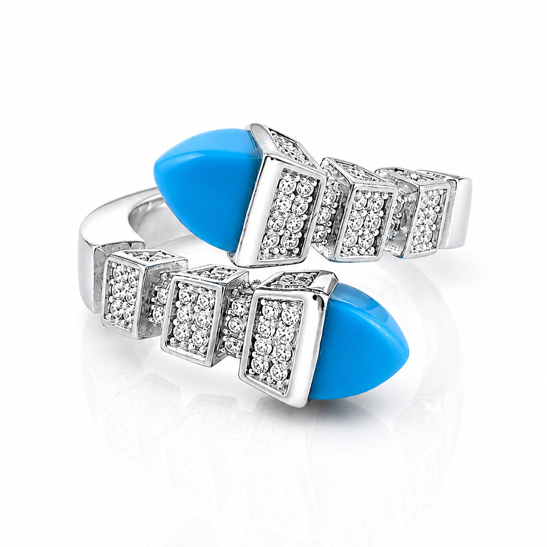 Dazzling Pavé Blue Accent 925 Sterling Silver Luxury Rings for Women