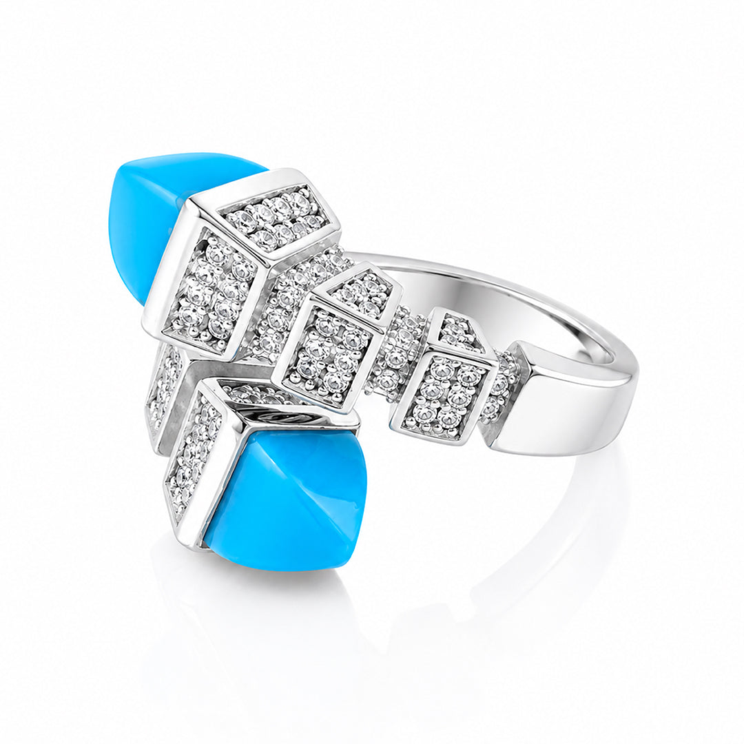 Dazzling Pavé Blue Accent 925 Sterling Silver Luxury Rings for Women