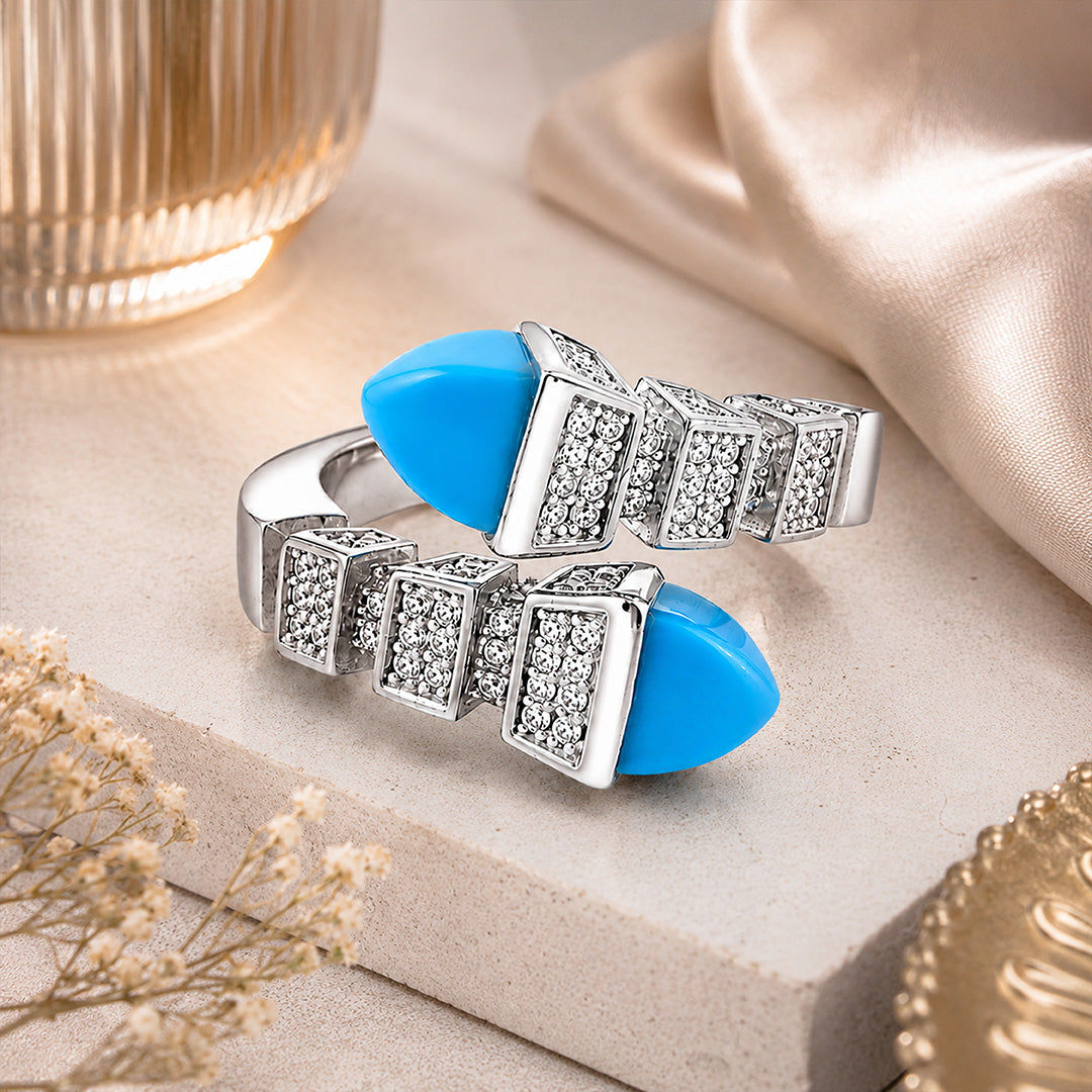 Dazzling Pavé Blue Accent 925 Sterling Silver Luxury Rings for Women