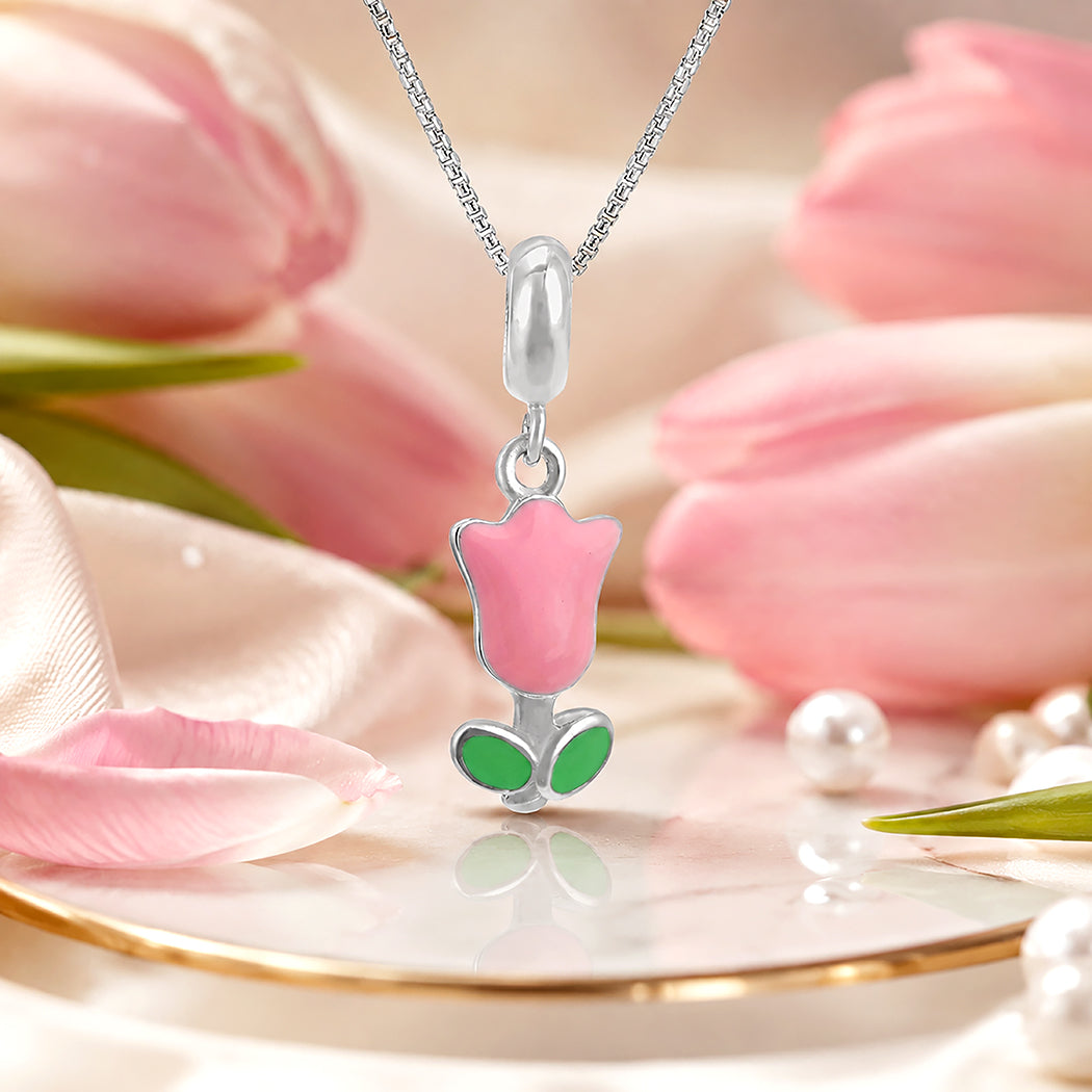 Dazzling Spring Tulip 925 Sterling Silver Charm for Kids