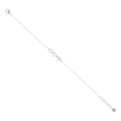 Dazzling Trio Heart 925 Sterling Silver Charm Bracelet for Women