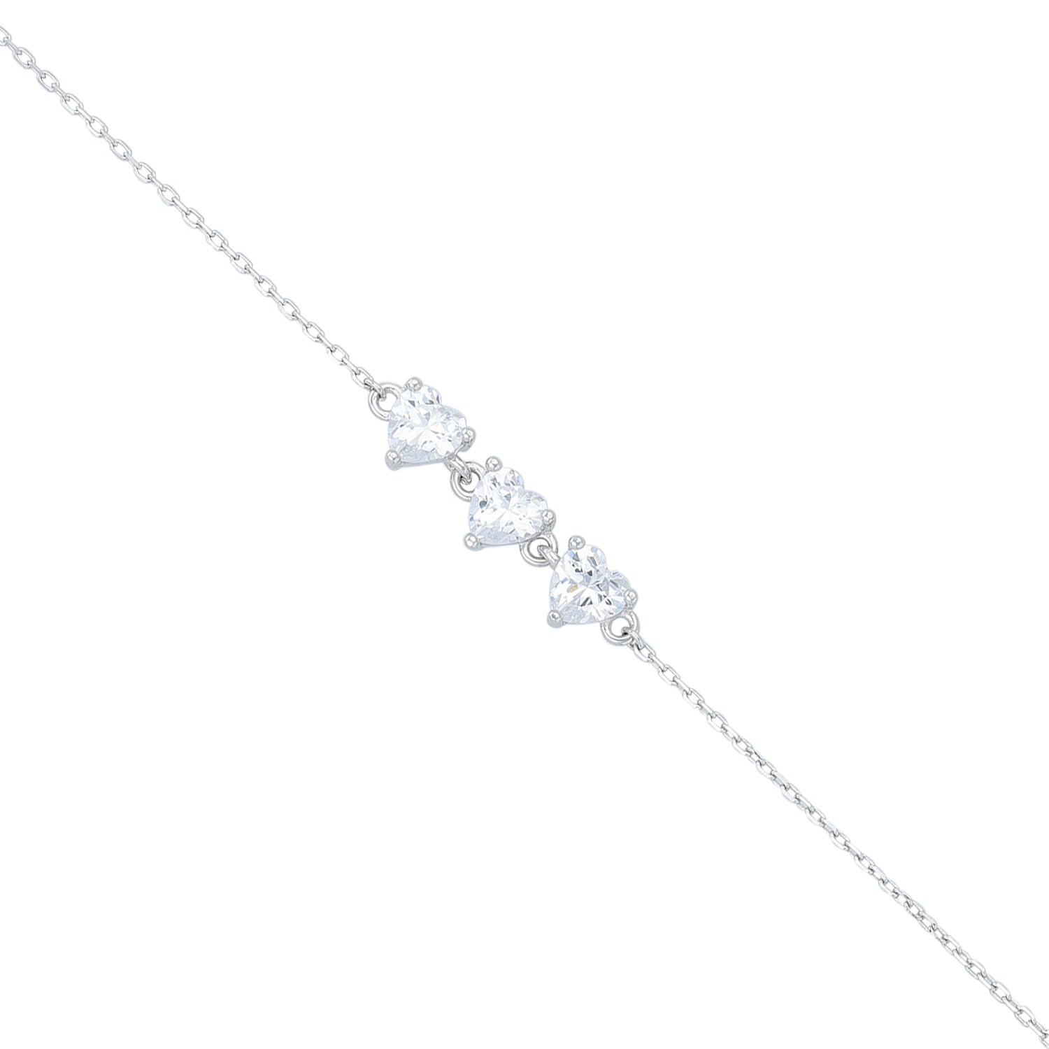 Dazzling Trio Heart 925 Sterling Silver Charm Bracelet for Women