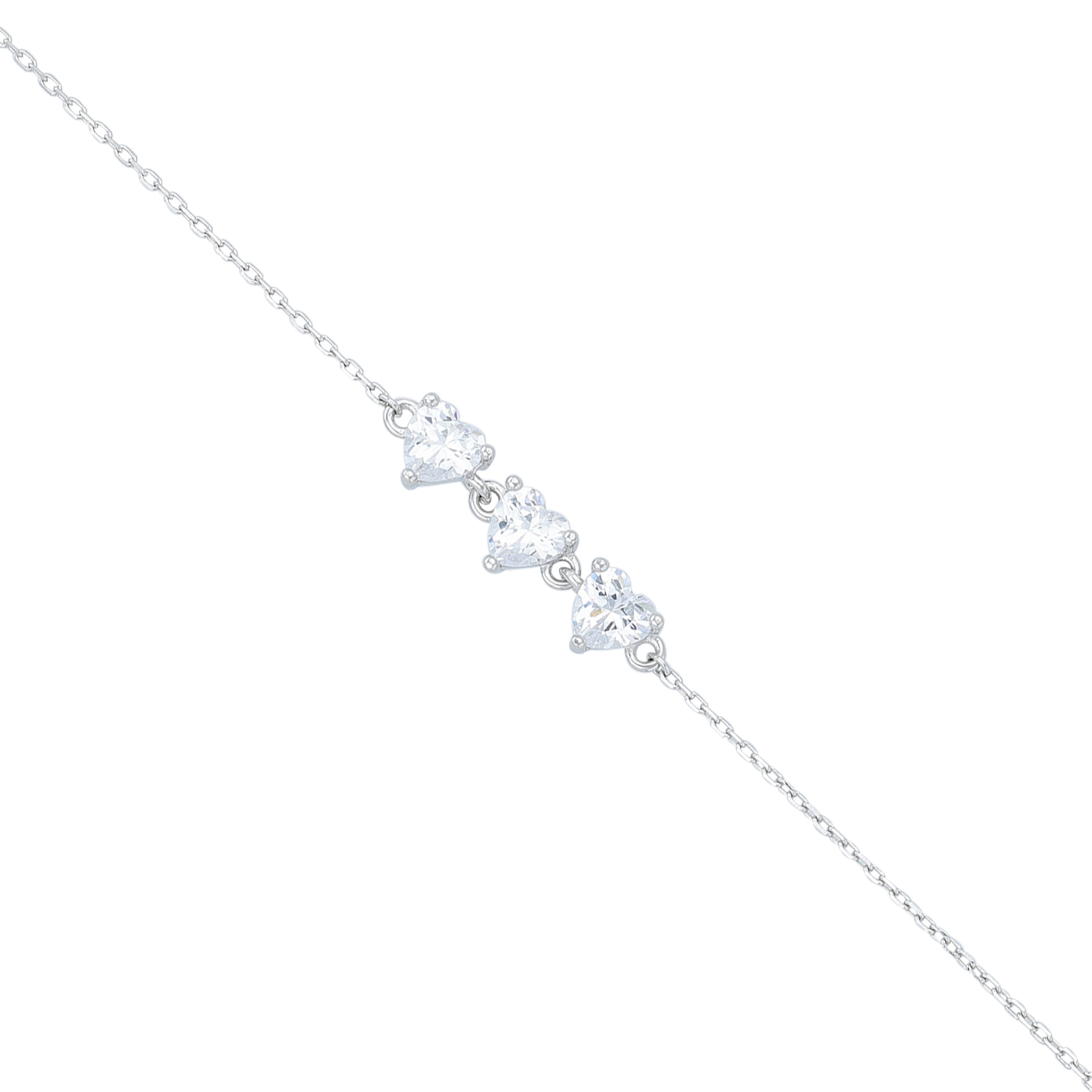 Dazzling Trio Heart 925 Sterling Silver Charm Bracelet for Women
