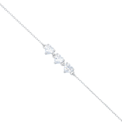 Dazzling Trio Heart 925 Sterling Silver Charm Bracelet for Women
